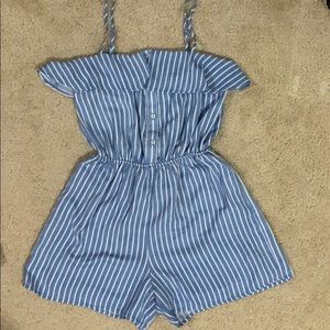 Blue & White Striped Romper